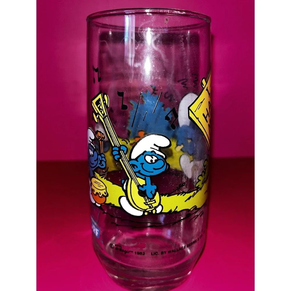 Vintage GROUCHY‎ Smurf Peyo Wallace Berrie 1982 Drinking Glass Cup Tumbler